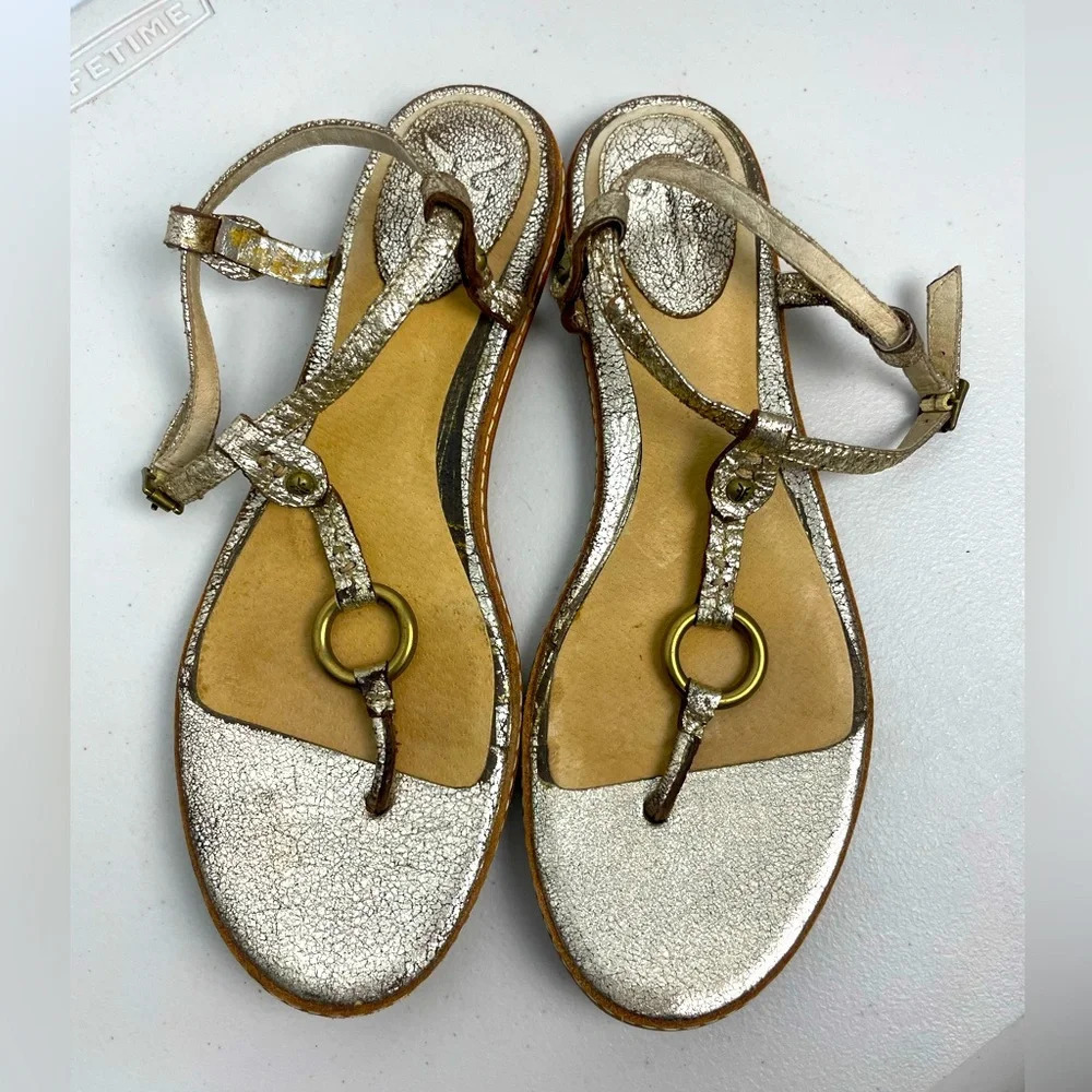 Frye Silver Metallic‎ Mary Harness Leather Thong Slingback Sandal